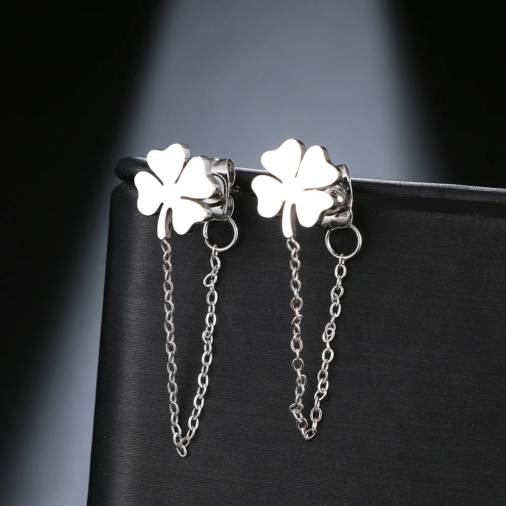 Trendy Clover Stainless Steel Earrings