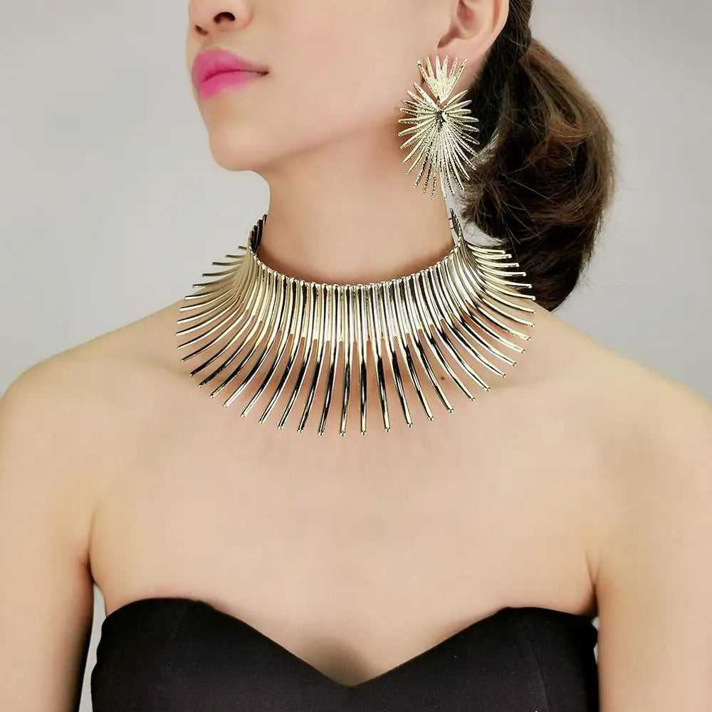 Vintage Metal Gold Torque African Necklace Set
