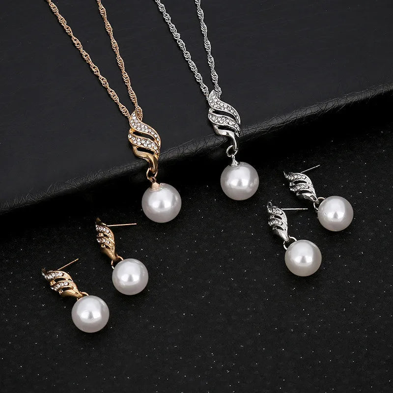 Gold Color Simulated Pearl Jewelry Set