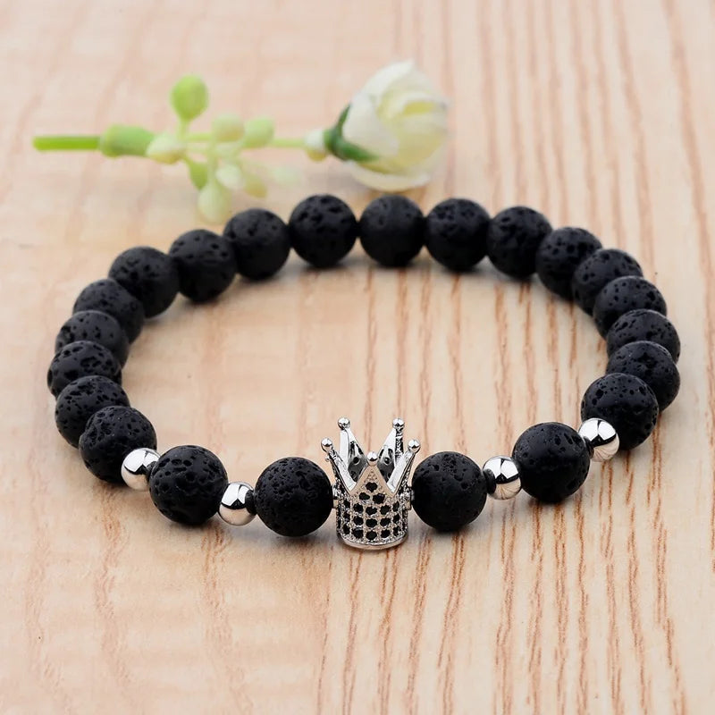 Trendy Lava Stone Imperial Crown Bracelet