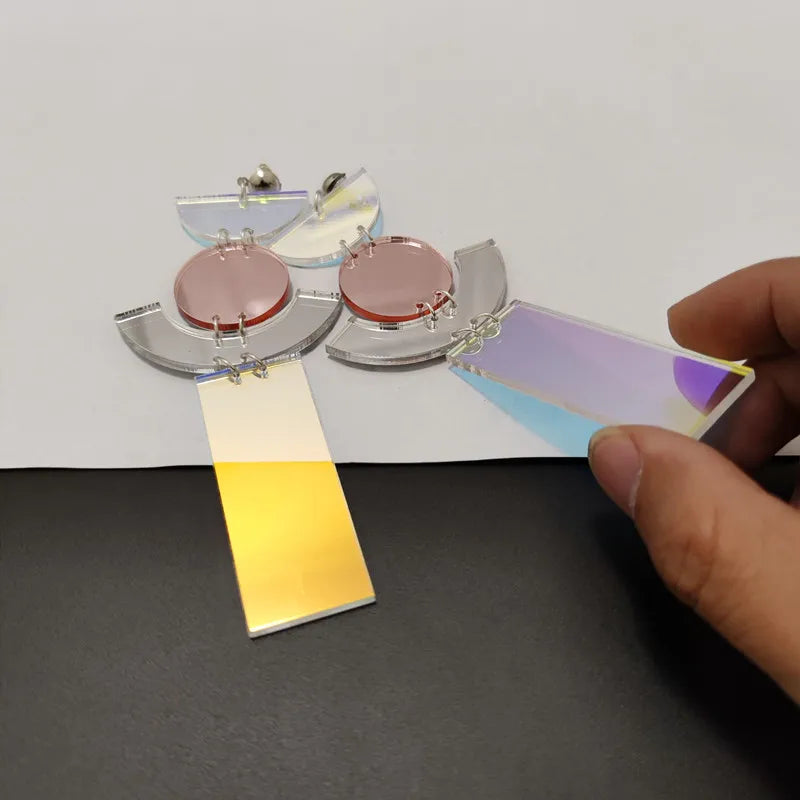 Iridescent Geometric Mirror Drop Earrings