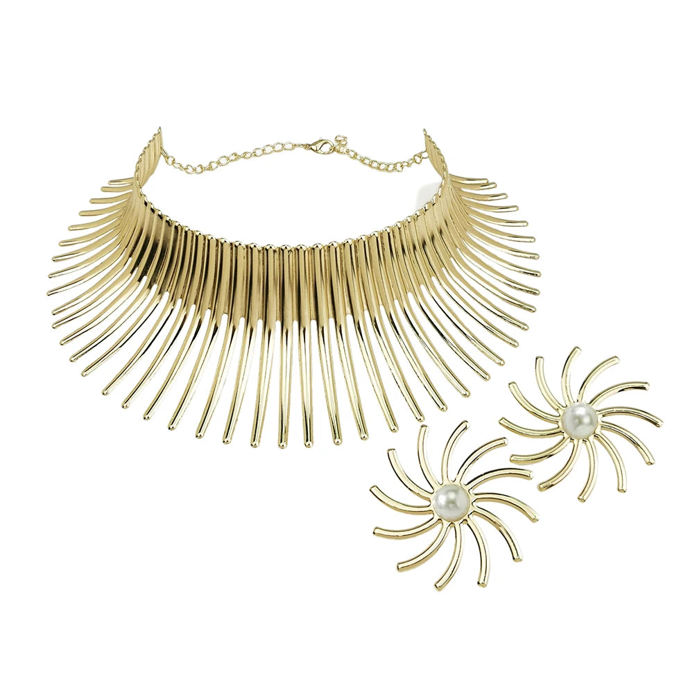 Vintage Metal Gold Torque African Necklace Set