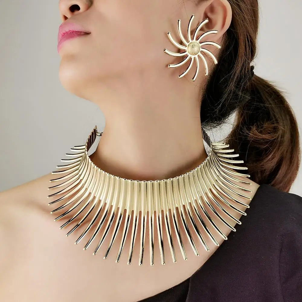 Vintage Metal Gold Torque African Necklace Set