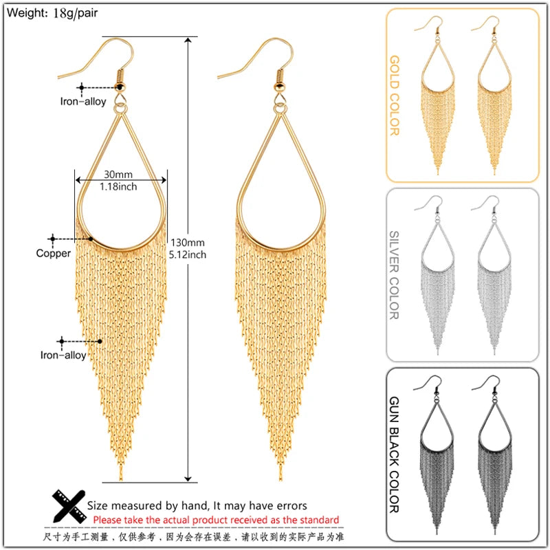 Boho Gold Long Tassels Earrings