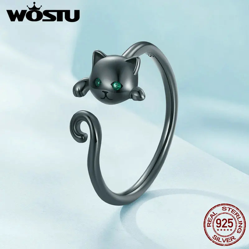 Cute Cat Simple S925 Sterling Silver Ring