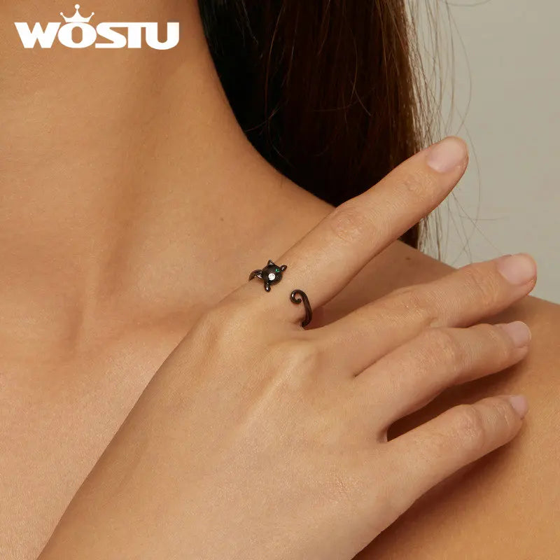 Cute Cat Simple S925 Sterling Silver Ring