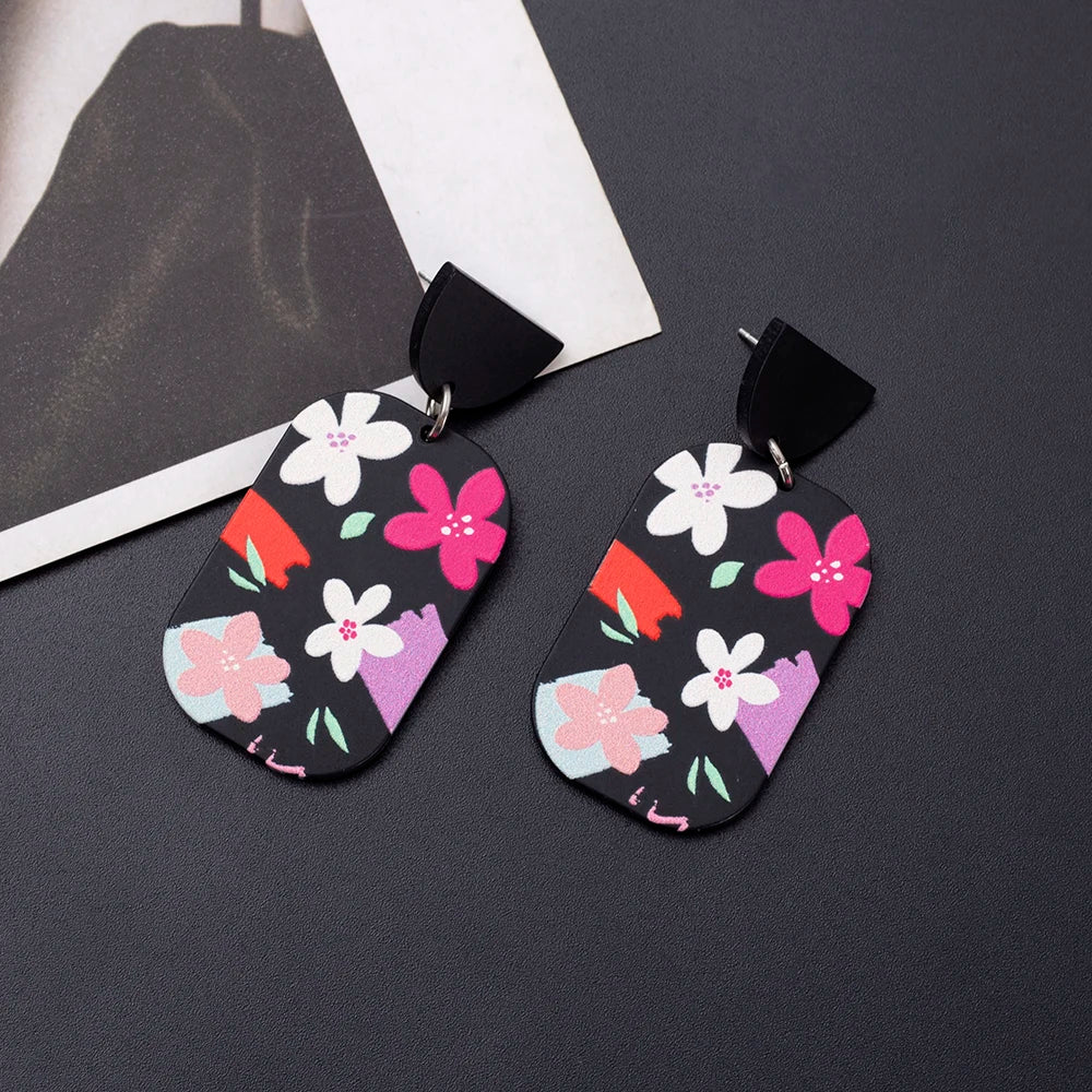 New Fashion Black Acrylic Flower Dangle Earrings