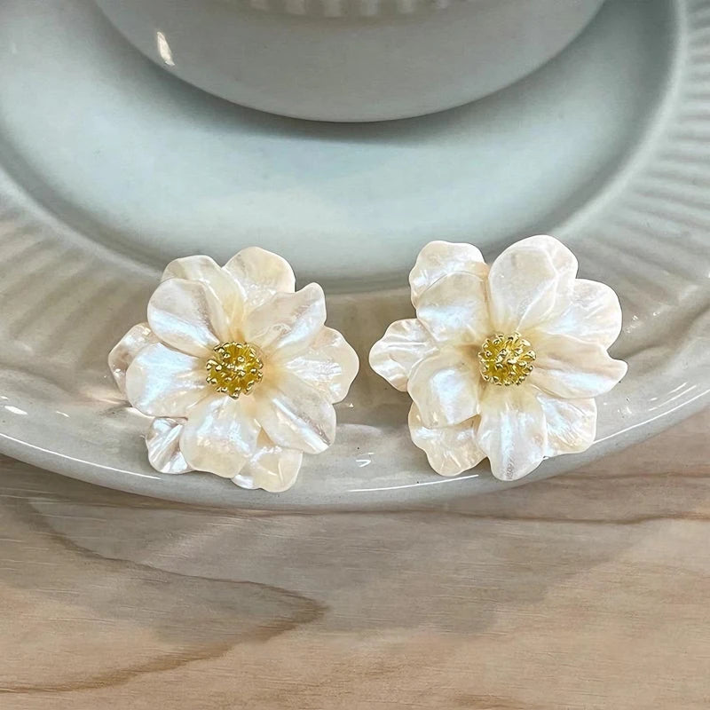 White Flower Stud Earrings