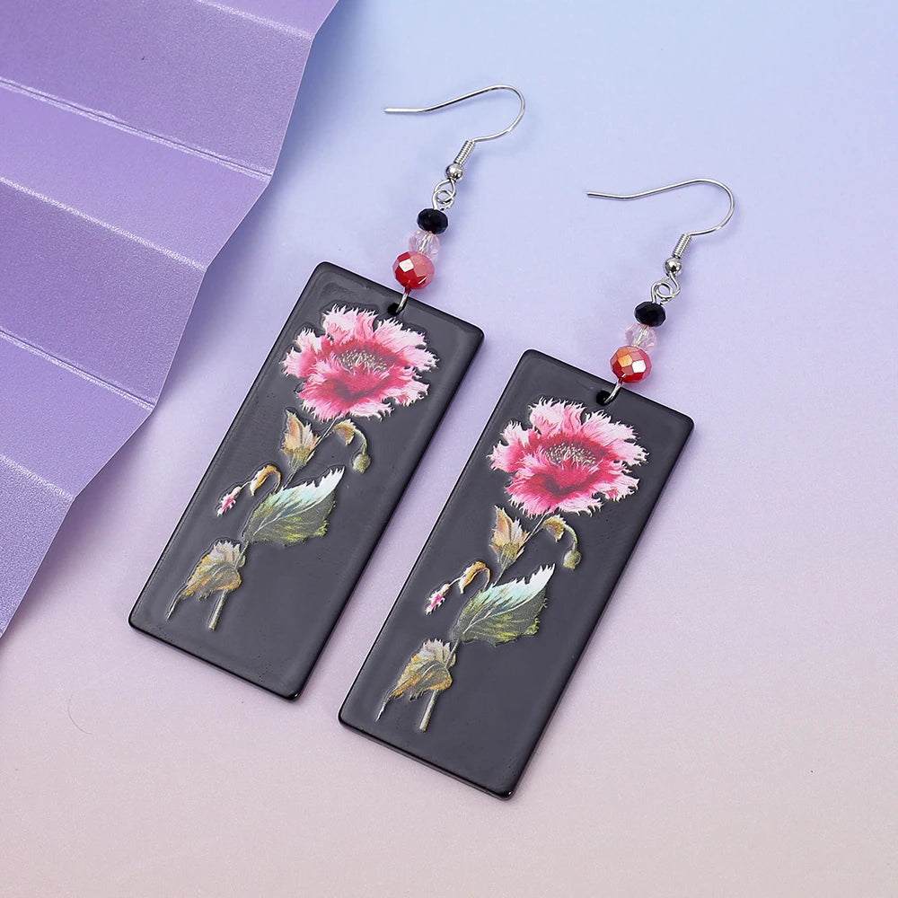 New Fashion Black Acrylic Flower Dangle Earrings