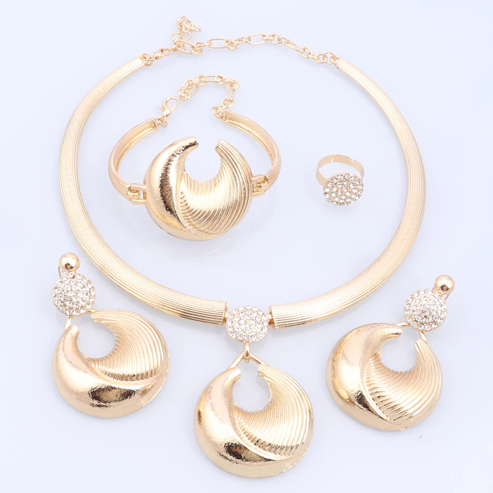 Dubai Jewelry Set For Women Silver Plated Luxury Necklace Earrings Bracelet And Ring Set Jewelry For Wedding Party Trending 