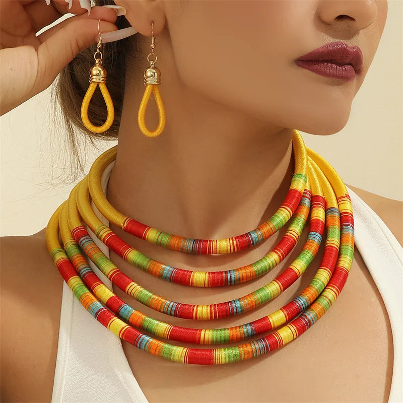 African Beads Multilayer Jewelry Set