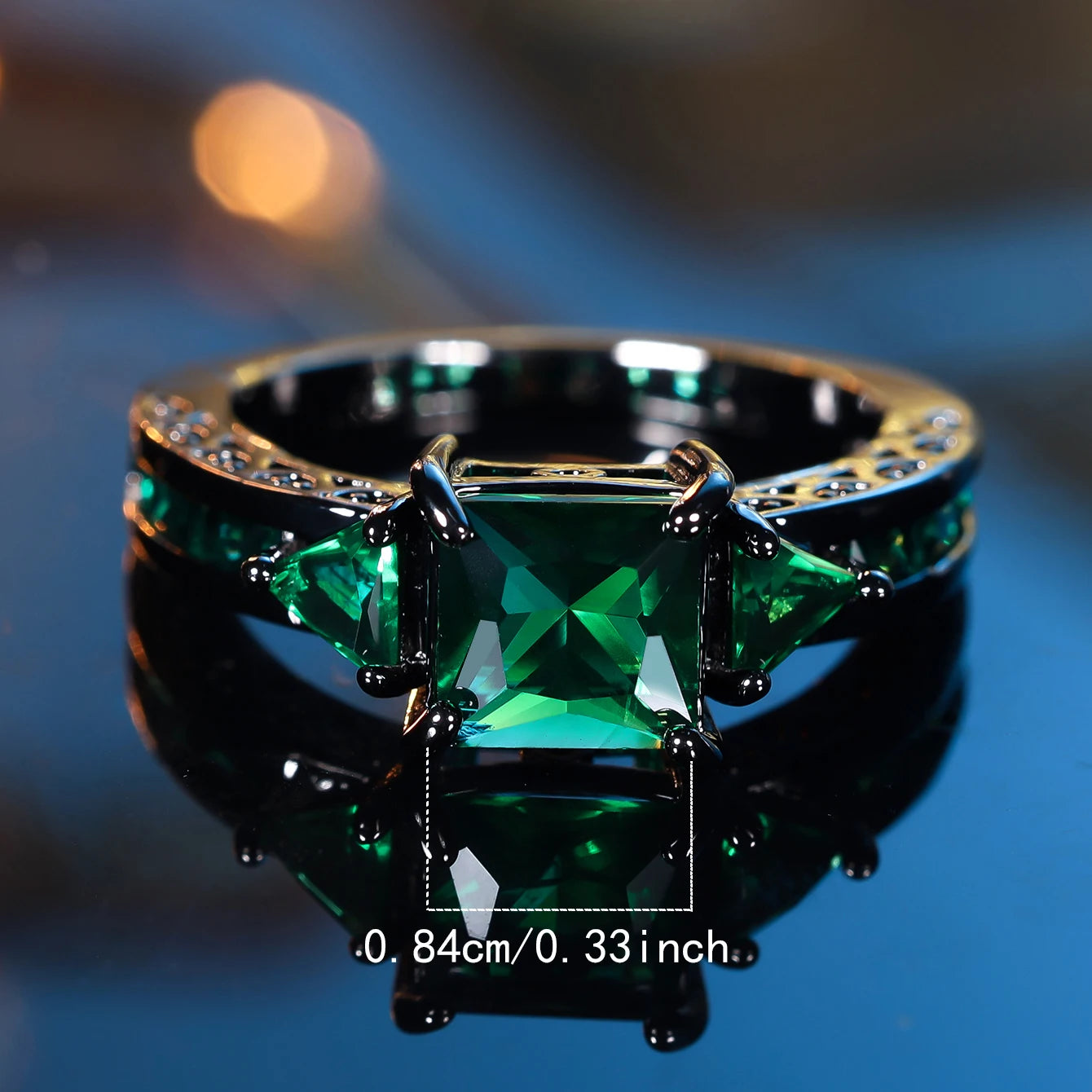 Square Big Dark Green Natural Zircon Ring