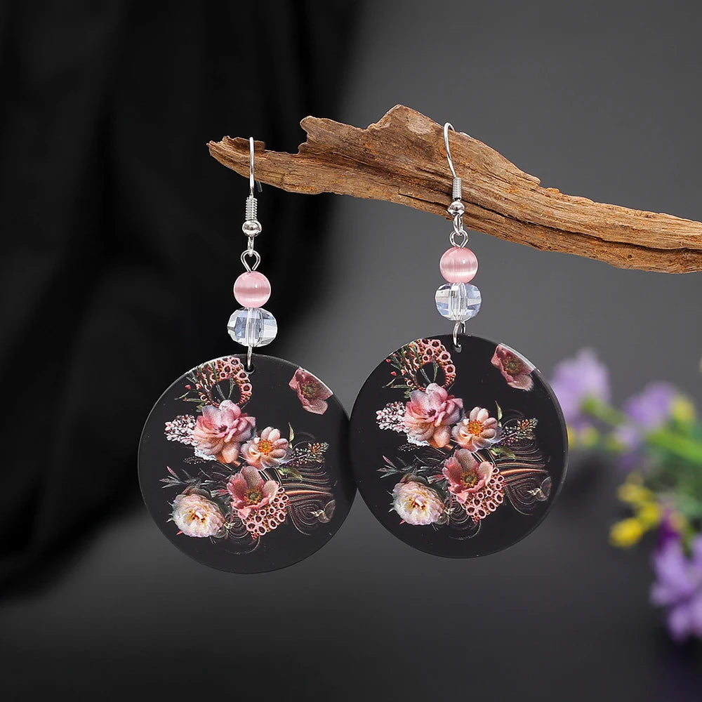 New Fashion Black Acrylic Flower Dangle Earrings