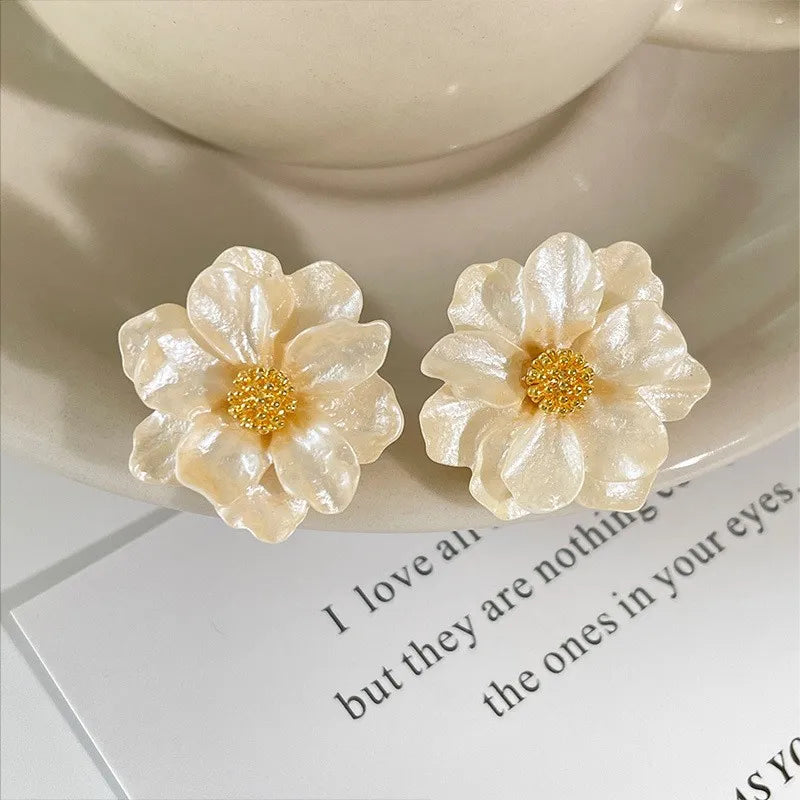 White Flower Stud Earrings