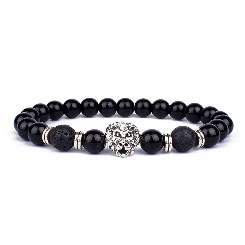 Obsidian Lion Head Charm Bracelet