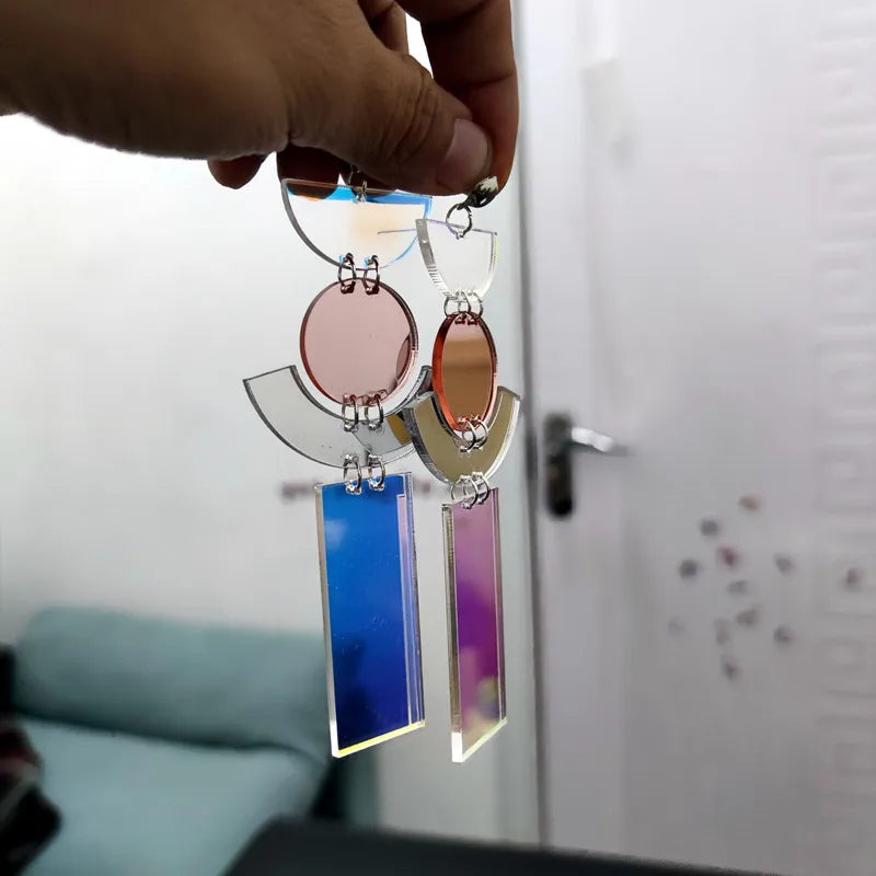 Iridescent Geometric Mirror Drop Earrings