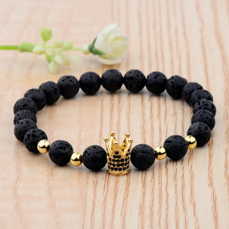Trendy Lava Stone Imperial Crown Bracelet