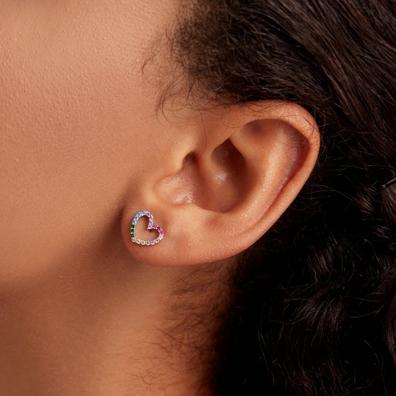 Heart-Shaped 925 Sterling Silver Rainbow Zircon Earrings