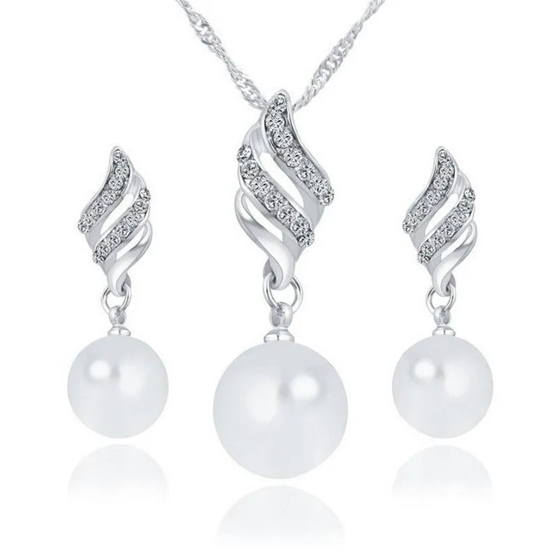 Gold Color Simulated Pearl Jewelry Set