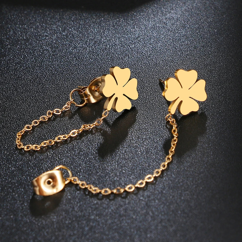 Trendy Clover Stainless Steel Earrings