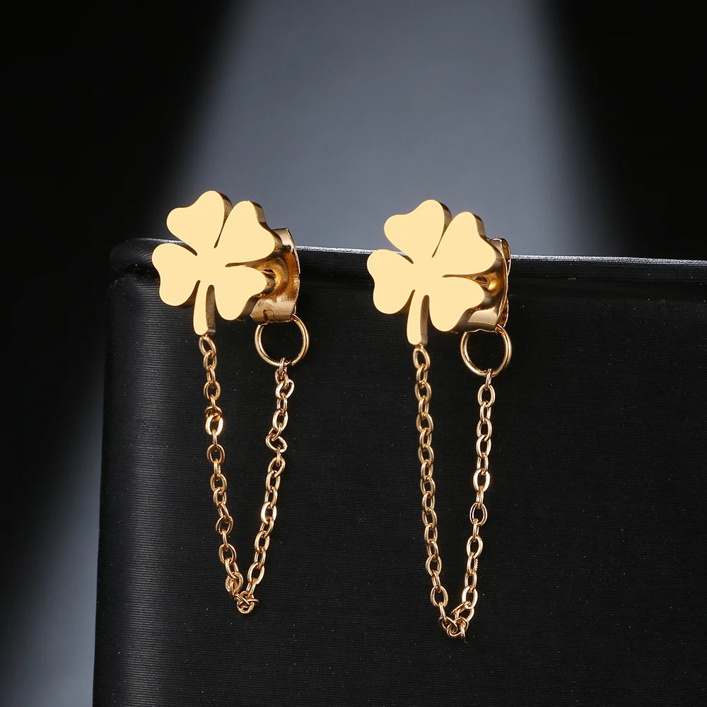 Trendy Clover Stainless Steel Earrings