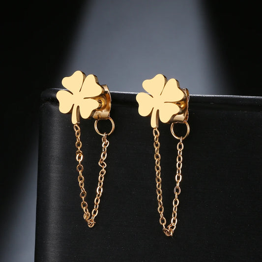 Trendy Clover Stainless Steel Earrings