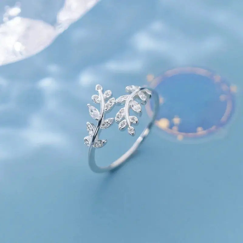 925 Sterling Silver Leaves Adjustable Ring