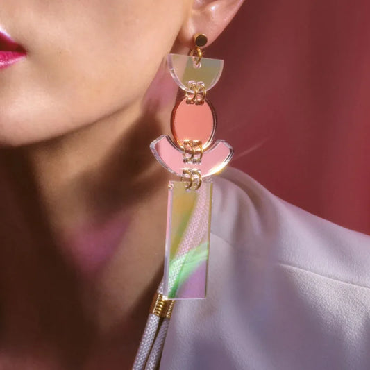 Iridescent Geometric Mirror Drop Earrings