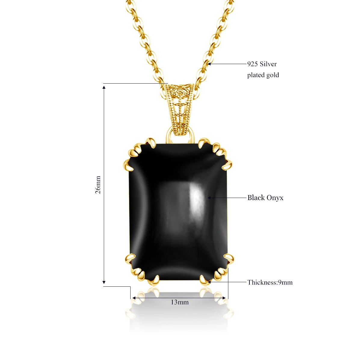 Gold Black Onyx Pendant Necklace