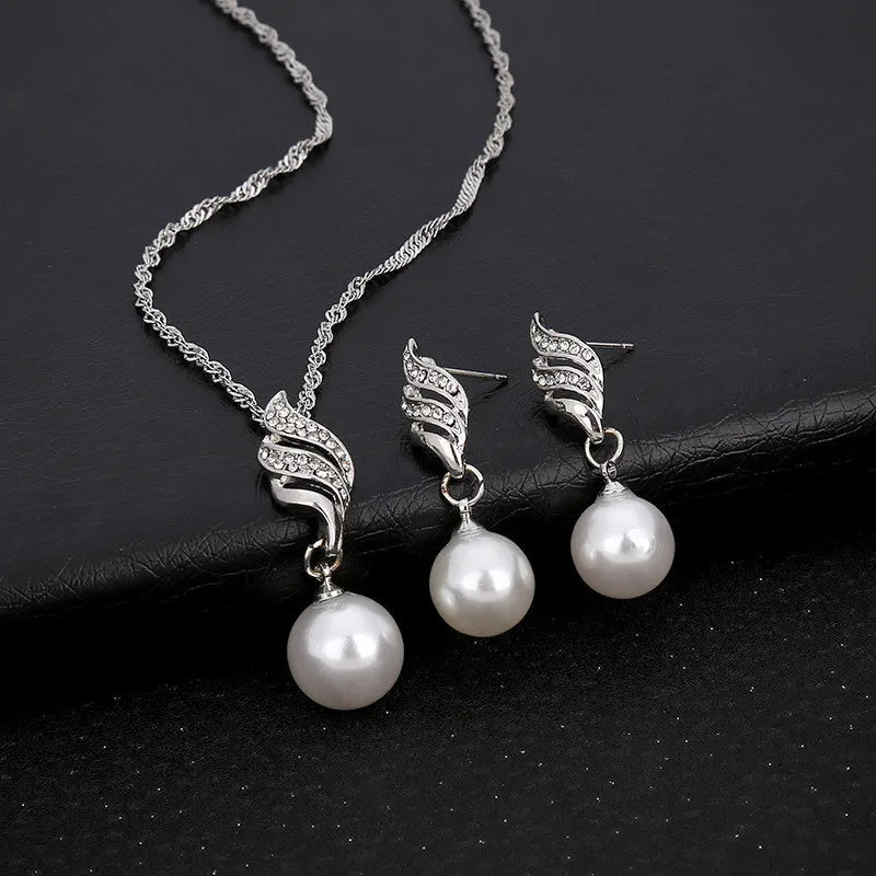 Gold Color Simulated Pearl Jewelry Set