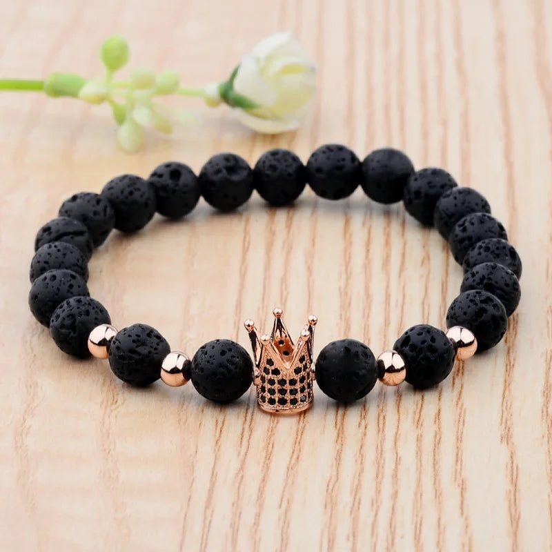 Trendy Lava Stone Imperial Crown Bracelet