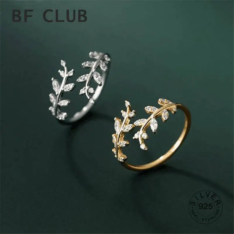 925 Sterling Silver Leaves Adjustable Ring