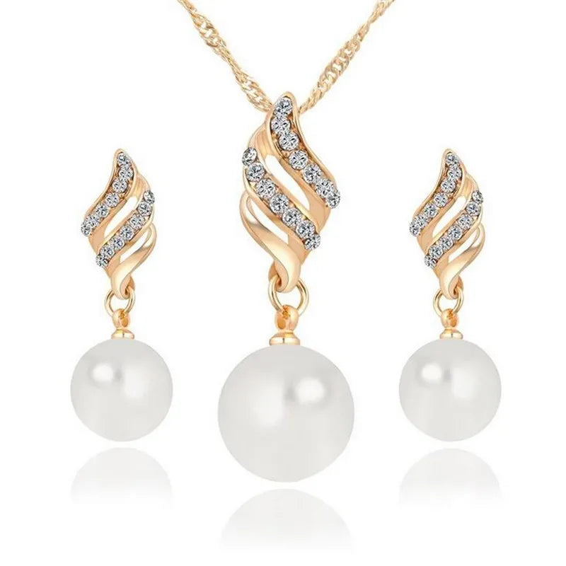 Gold Color Simulated Pearl Jewelry Set