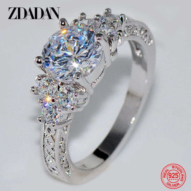 Exquisite Silver Color White Zircon Crystal Ring