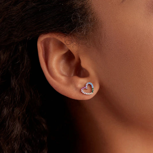 Heart-Shaped 925 Sterling Silver Rainbow Zircon Earrings