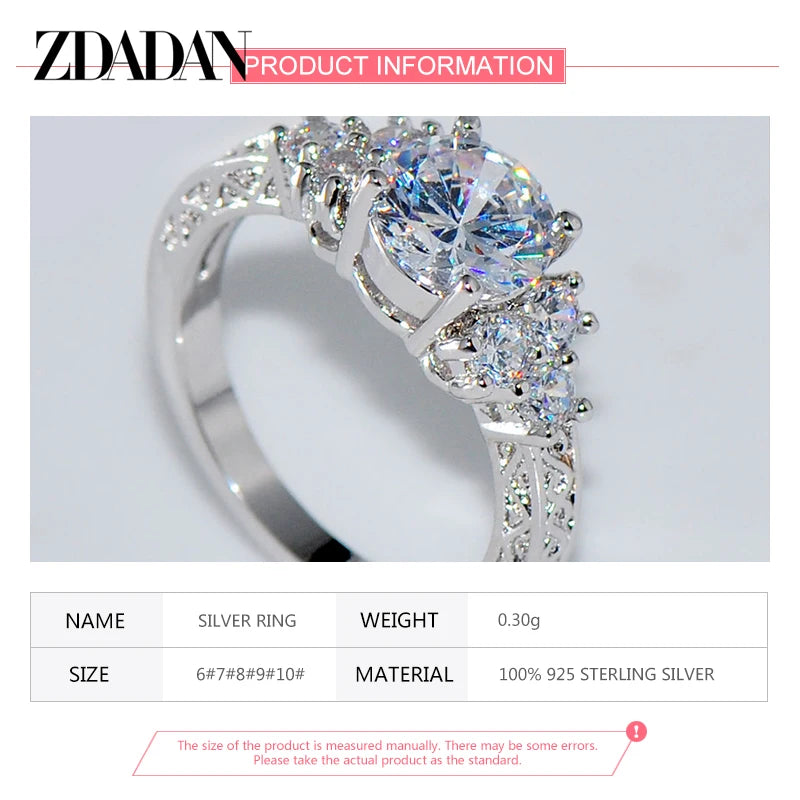 Exquisite Silver Color White Zircon Crystal Ring