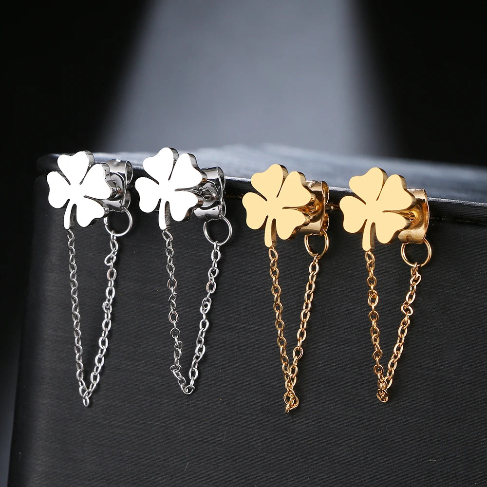 Trendy Clover Stainless Steel Earrings