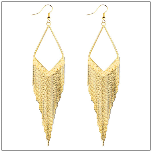 Boho Gold Long Tassels Earrings