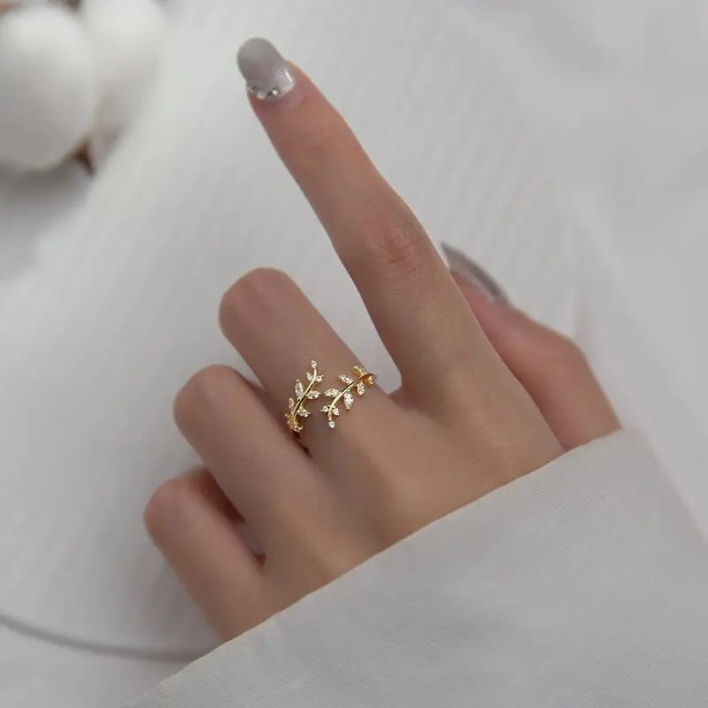925 Sterling Silver Leaves Adjustable Ring