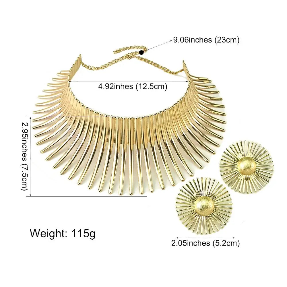 Vintage Metal Gold Torque African Necklace Set