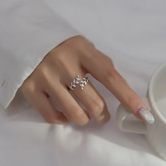 925 Sterling Silver Leaves Adjustable Ring