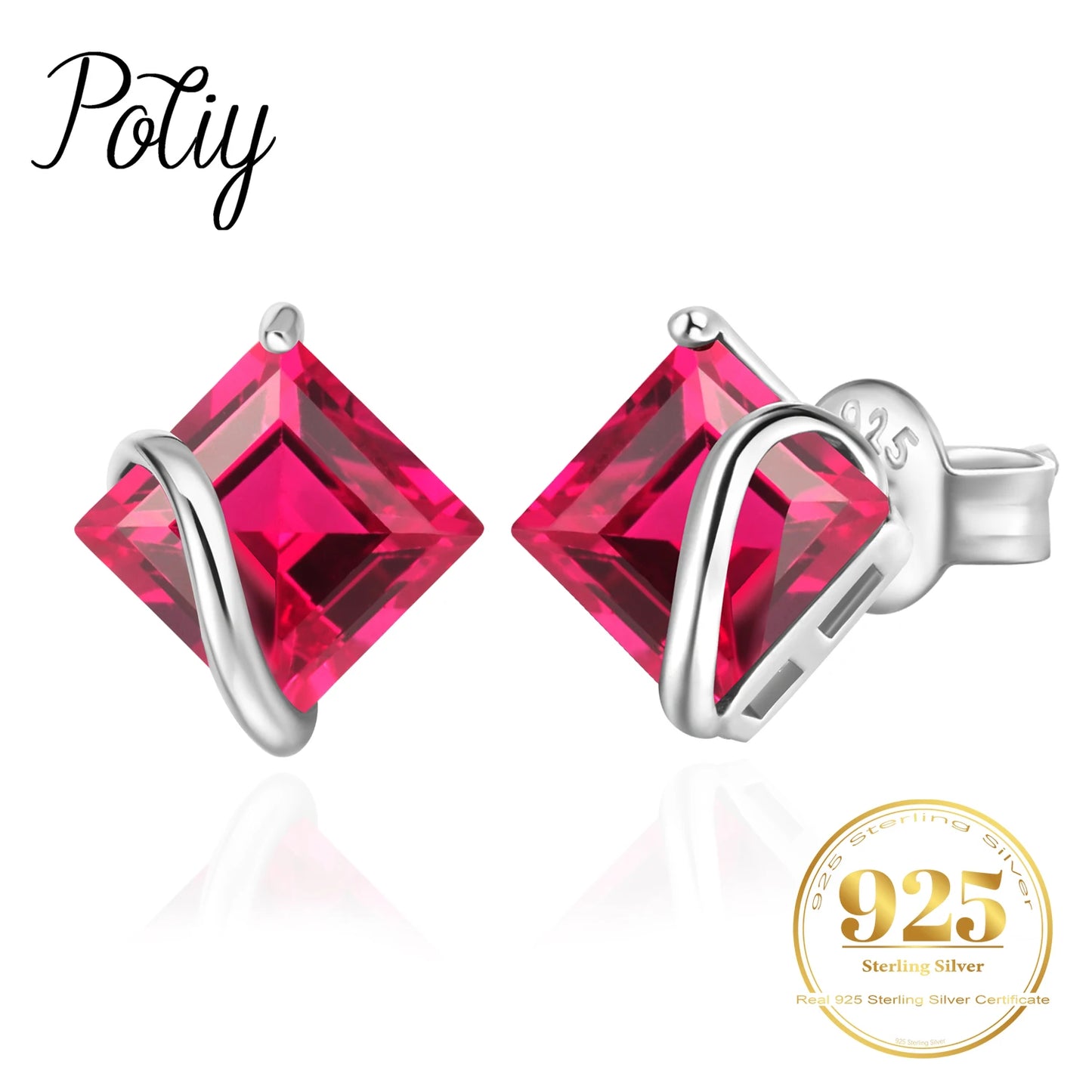 Red Ruby 925 Sterling Silver Stud Earrings