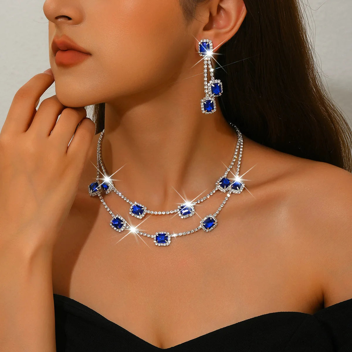 3 pieces of ladies' jewelry set, crystal and diamond necklace and earring set, bridal wedding party jewelry, daily wear jewelry