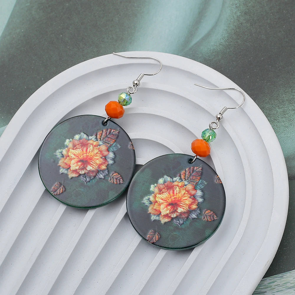 New Fashion Black Acrylic Flower Dangle Earrings