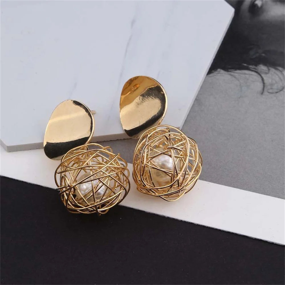 Geometric Earrings Woven Ball Pearl Earrings