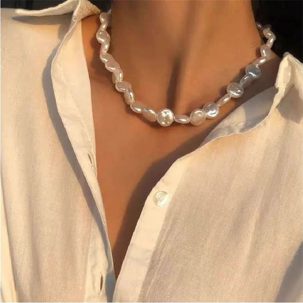 Layered Pearl Thick Chains Pendant Necklace