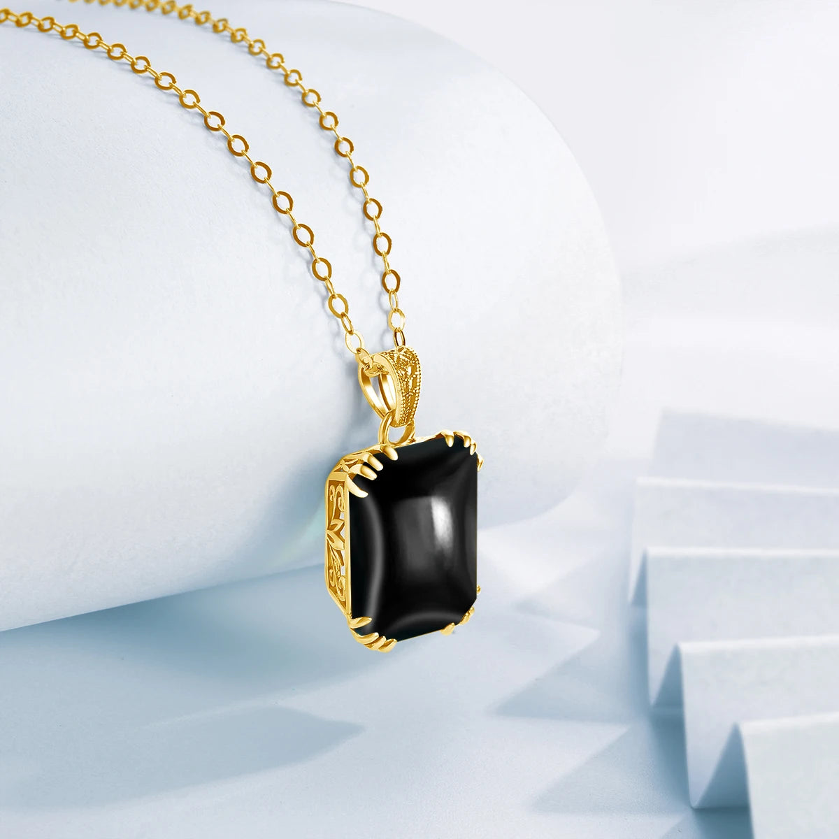 Gold Black Onyx Pendant Necklace