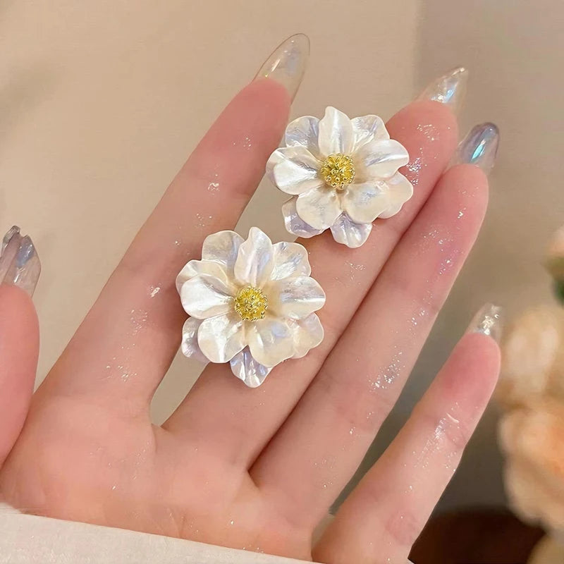 White Flower Stud Earrings