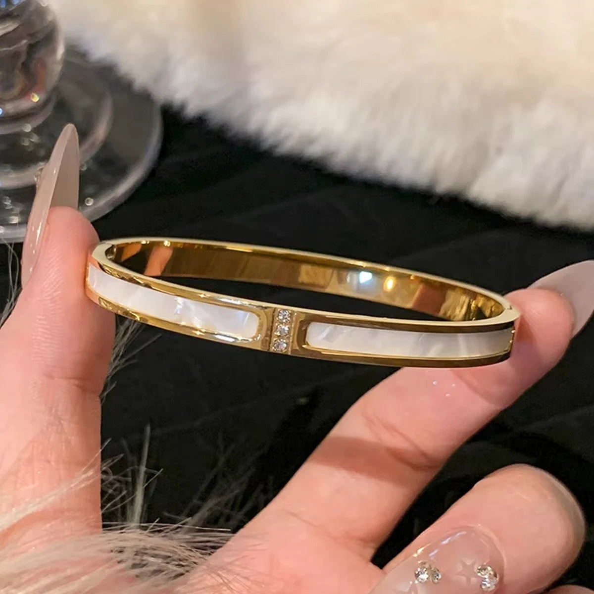 Gold Titanium Bracelet with Zircon