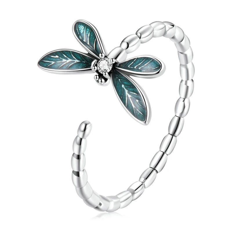 925 Sterling Silver Green Square Gemstone Open Ring
